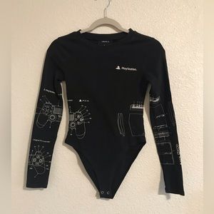 Women’s Size S PlayStation Black Bodysuit w Console Controller Decal Designs